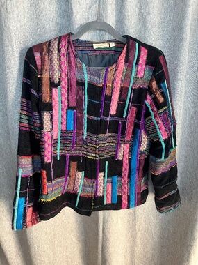 Vtg Choices Patchwork Art to Wear Blazer Jacket Petite Medium Multicolor Boho